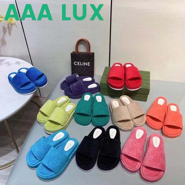 Replica Gucci Unisex GG Platform Sandals Pink GG Cotton Sponge Rubber Sole 3 Cm Heel 12