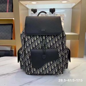 Replica Dior Unisex CD Saddle Backpack Beige Black Dior Oblique Jacquard Grained Calfskin 2