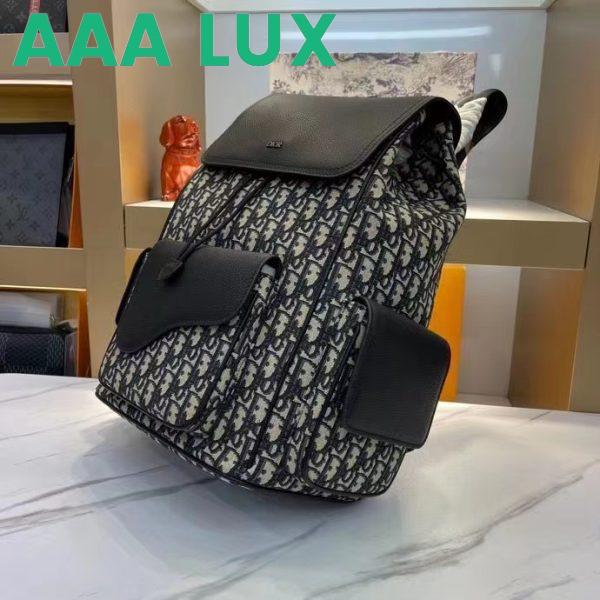 Replica Dior Unisex CD Saddle Backpack Beige Black Dior Oblique Jacquard Grained Calfskin 4