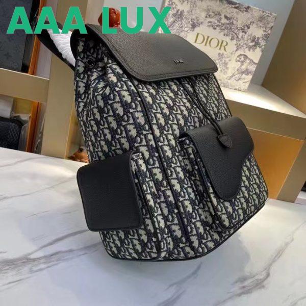 Replica Dior Unisex CD Saddle Backpack Beige Black Dior Oblique Jacquard Grained Calfskin 5