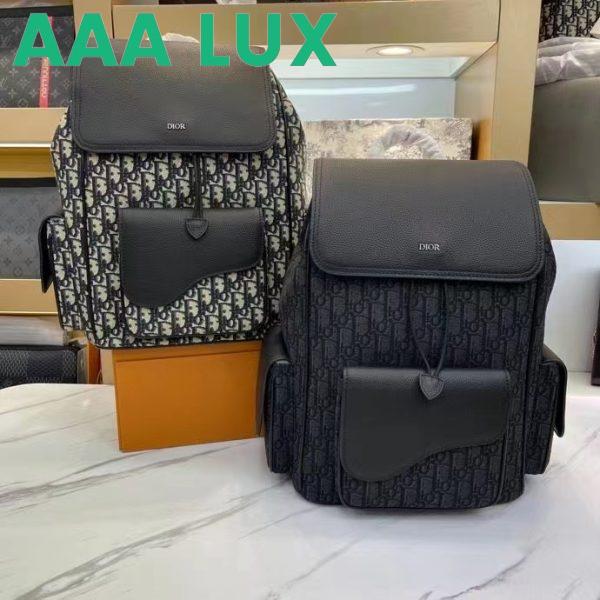 Replica Dior Unisex CD Saddle Backpack Beige Black Dior Oblique Jacquard Grained Calfskin 10