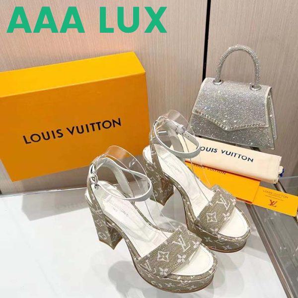 Replica Louis Vuitton Women LV Fame Platform Sandal Beige Monogram Denim Leather 11.5 CM Heel 4
