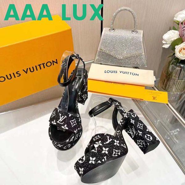 Replica Louis Vuitton Women LV Fame Platform Sandal Black Monogram Denim Leather 11.5 CM Heel 5