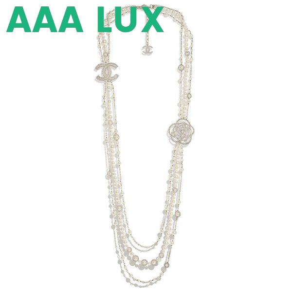 Replica Chanel Women Long Necklace in Metal Glass Pearls & Diamantés-White