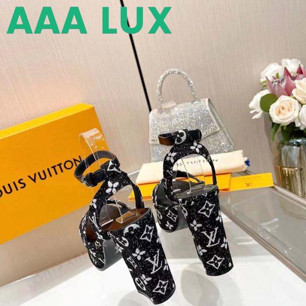 Replica Louis Vuitton Women LV Fame Platform Sandal Black Monogram Denim Leather 11.5 CM Heel 8