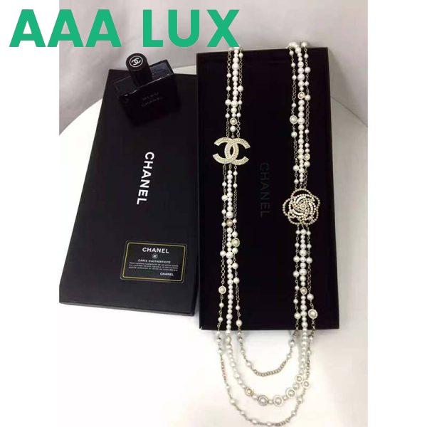Replica Chanel Women Long Necklace in Metal Glass Pearls & Diamantés-White 4