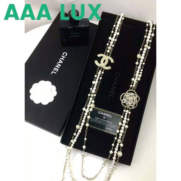 Replica Chanel Women Long Necklace in Metal Glass Pearls & Diamantés-White 5