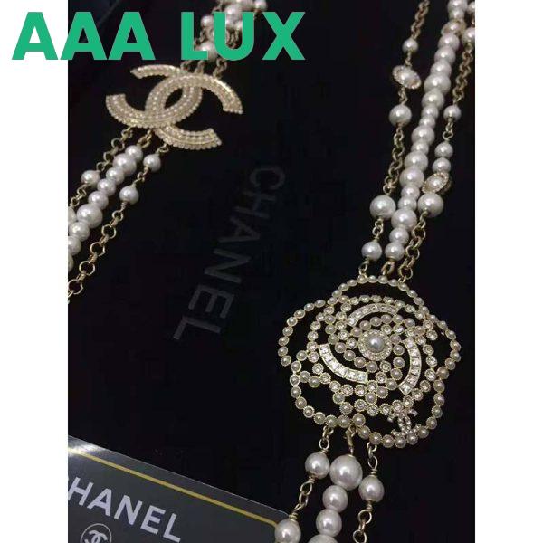 Replica Chanel Women Long Necklace in Metal Glass Pearls & Diamantés-White 7