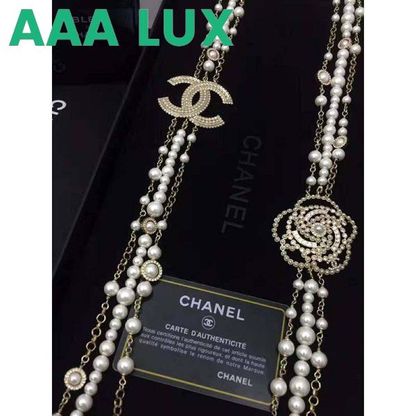 Replica Chanel Women Long Necklace in Metal Glass Pearls & Diamantés-White 8