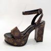 Replica Louis Vuitton Women LV Fame Platform Sandal Navy Monogram Denim Leather 11.5 CM Heel 14