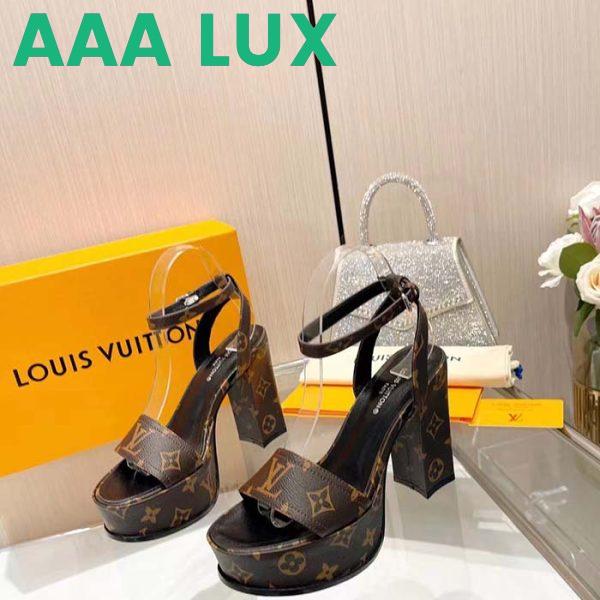 Replica Louis Vuitton Women LV Fame Platform Sandal Brown Monogram Denim Leather 11.5 CM Heel 3