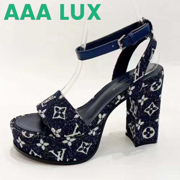 Replica Louis Vuitton Women LV Fame Platform Sandal Navy Monogram Denim Leather 11.5 CM Heel 2