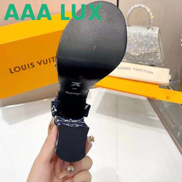 Replica Louis Vuitton Women LV Fame Platform Sandal Navy Monogram Denim Leather 11.5 CM Heel 10