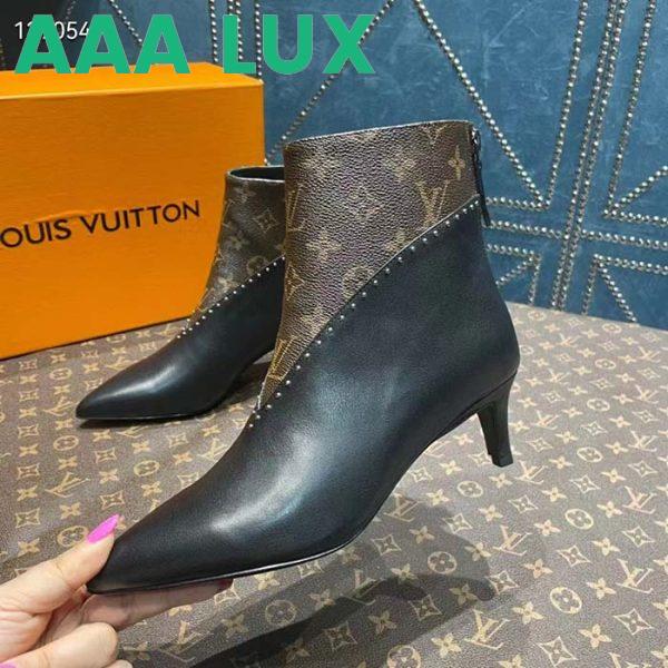 Replica Louis Vuitton Women LV Signature Ankle Boot Black Calf Leather Patent Monogram Canvas 6