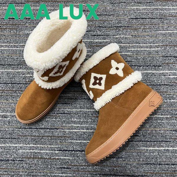 Replica Louis Vuitton Women LV Snowdrop Flat Ankle Boot Brown Suede Calf Leather Shearling Wool 5