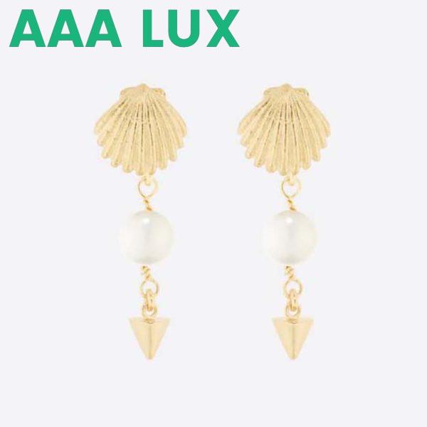 Replica Dior Women Sea Garden Earrings Gold-Finish Metal and White Resin Pearls