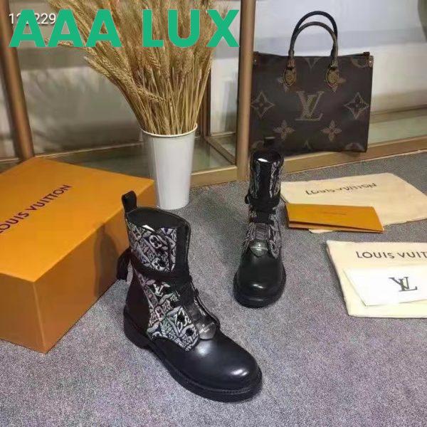 Replica Louis Vuitton Women Platform Desert Boot Gray Jacquard Textile Calf Leather 3