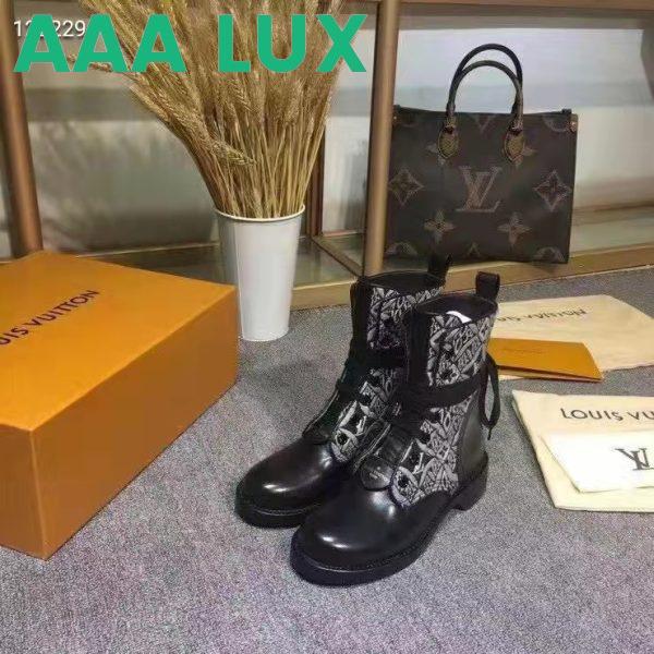 Replica Louis Vuitton Women Platform Desert Boot Gray Jacquard Textile Calf Leather 6
