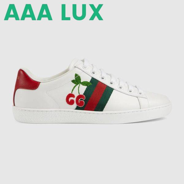 Replica Gucci GG Unisex Ace Sneaker with Cherry White Leather Green Red Web