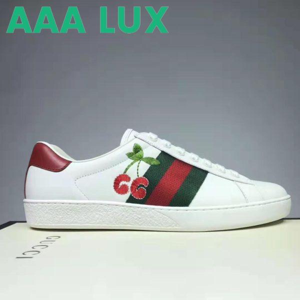 Replica Gucci GG Unisex Ace Sneaker with Cherry White Leather Green Red Web 2