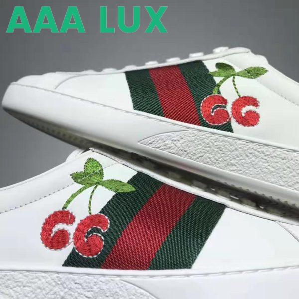 Replica Gucci GG Unisex Ace Sneaker with Cherry White Leather Green Red Web 5