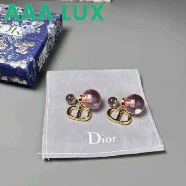 Replica Dior Women Tribales Earrings Gold-Finish Metal and Light Pink Transparent Resin Pearls 3