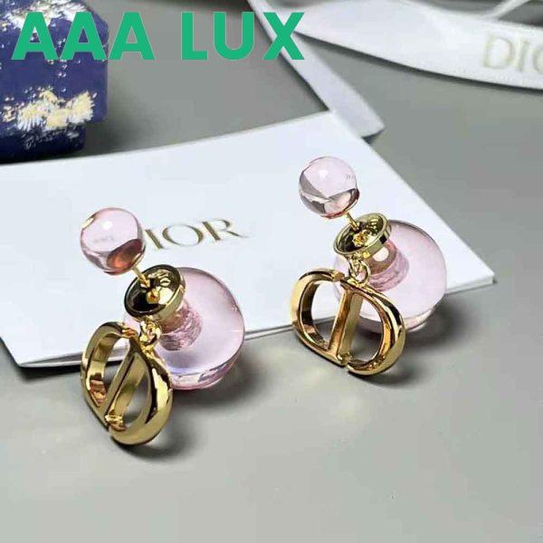 Replica Dior Women Tribales Earrings Gold-Finish Metal and Light Pink Transparent Resin Pearls 5