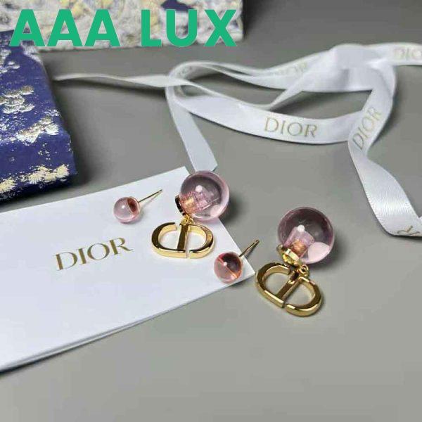 Replica Dior Women Tribales Earrings Gold-Finish Metal and Light Pink Transparent Resin Pearls 6