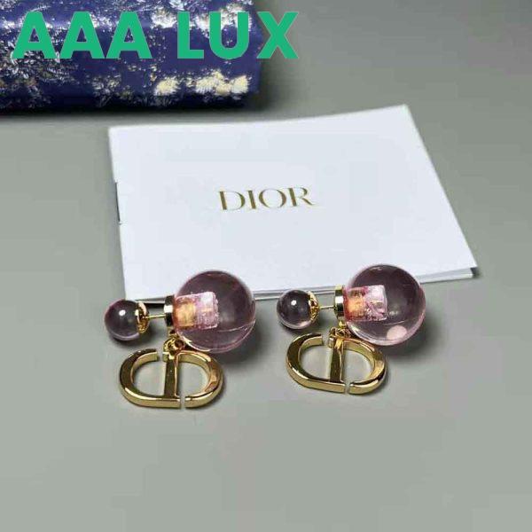 Replica Dior Women Tribales Earrings Gold-Finish Metal and Light Pink Transparent Resin Pearls 7