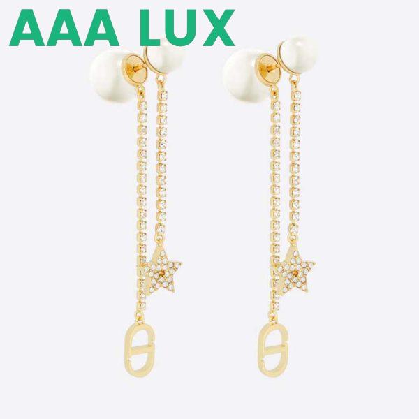 Replica Dior Women Tribales Earrings Gold-Finish Metal White Resin Pearls and White Crystals 2