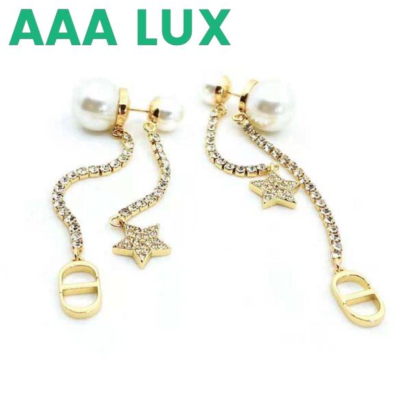 Replica Dior Women Tribales Earrings Gold-Finish Metal White Resin Pearls and White Crystals 7