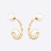 Replica Dior Women Tribales Earrings Gold-Finish Metal White Resin Pearls and White Crystals 9