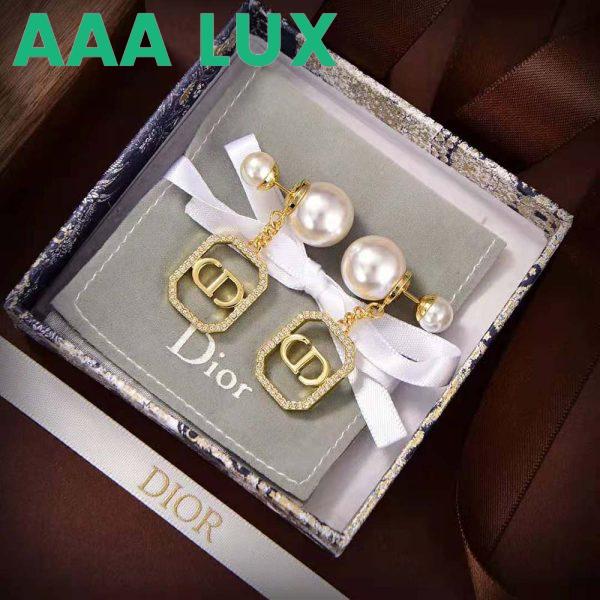 Replica Dior Women Tribales Earrings Gold-Finish Metal with White Resin Pearls 4
