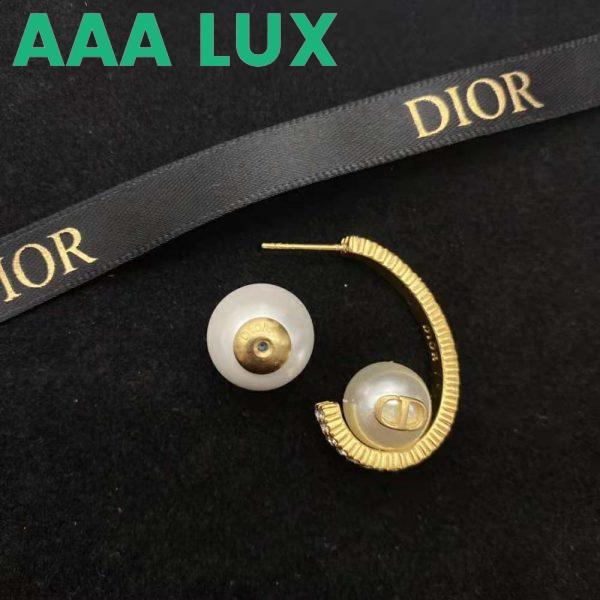 Replica Dior Women Tribales Earrings Gold-Finish Metal with White Resin Pearls 7