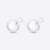 Replica Dior Women Tribales Earrings Silver-Finish Metal with White Resin Pearls and Silver-Tone Crystals 11