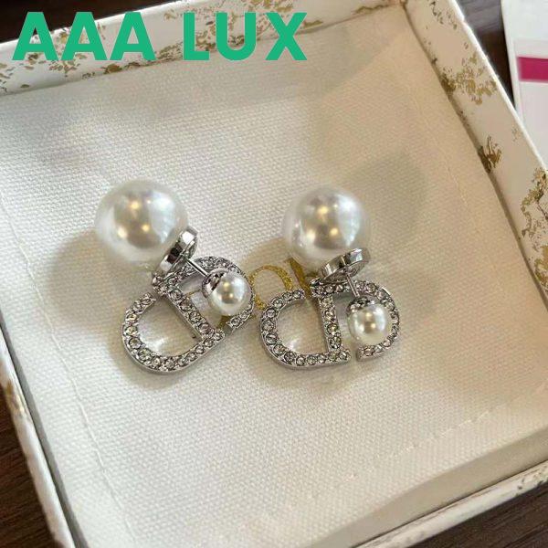 Replica Dior Women Tribales Earrings Silver-Finish Metal with White Resin Pearls and Silver-Tone Crystals 3