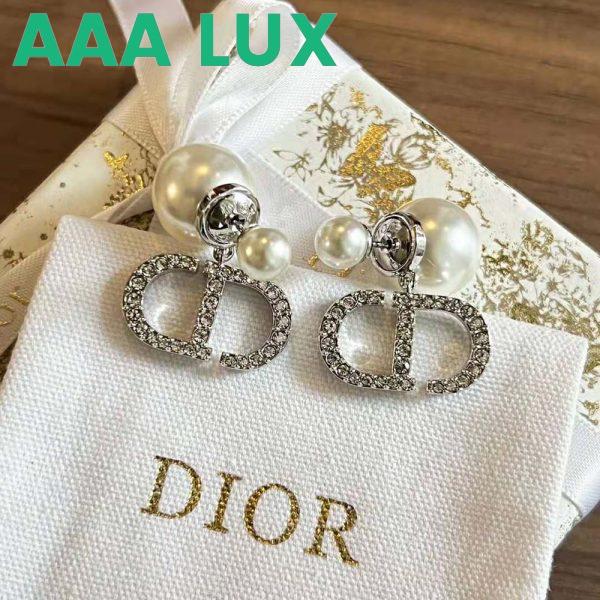 Replica Dior Women Tribales Earrings Silver-Finish Metal with White Resin Pearls and Silver-Tone Crystals 4