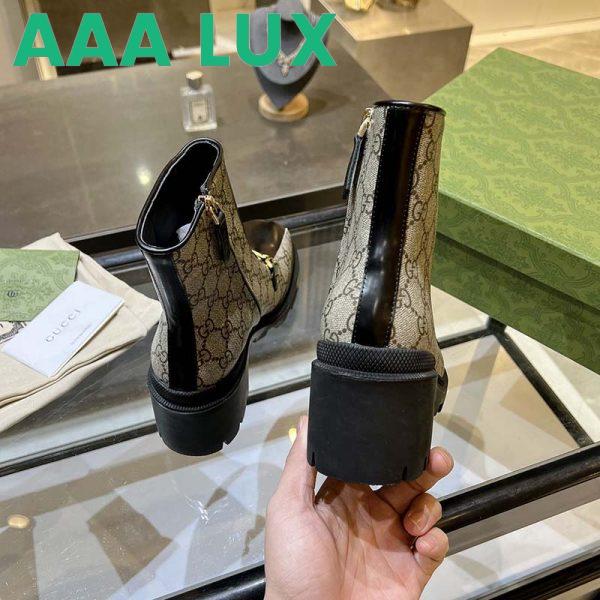 Replica Gucci Women Interlocking G Horsebit Boot Beige Ebony GG Supreme Canvas Mid-Heel 5