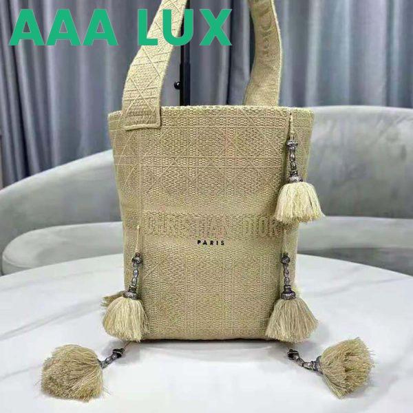Replica Dior Women D-bubble Bucket Bag Beige Cannage Embroidery with Straw Effect 4