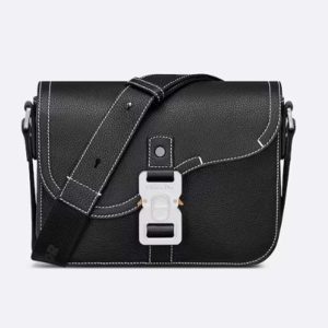 Replica Dior Unisex CD Mini Saddle Bag Strap Black Grained Calfskin Flap Closure