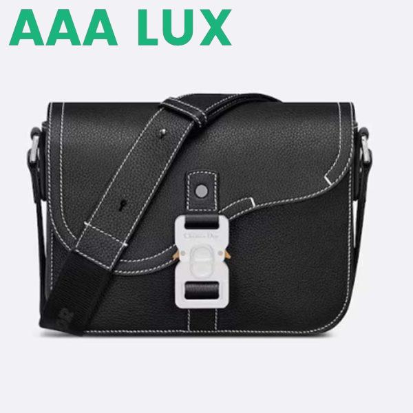 Replica Dior Unisex CD Mini Saddle Bag Strap Black Grained Calfskin Flap Closure
