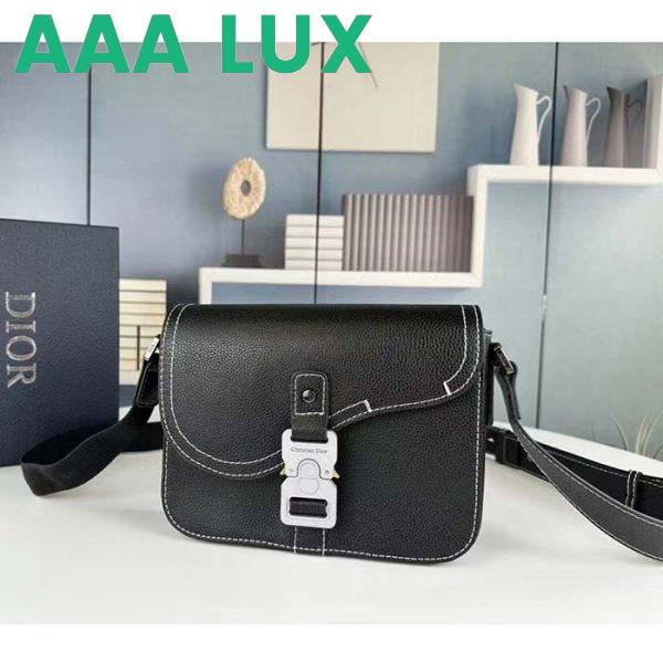 Replica Dior Unisex CD Mini Saddle Bag Strap Black Grained Calfskin Flap Closure 3