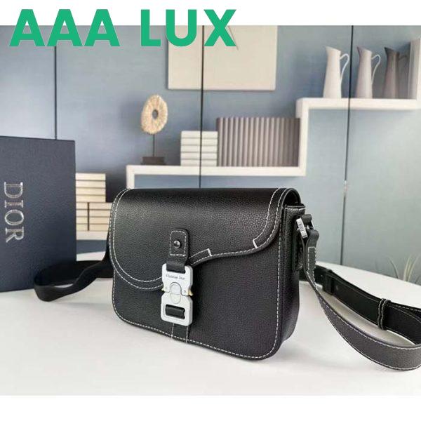 Replica Dior Unisex CD Mini Saddle Bag Strap Black Grained Calfskin Flap Closure 4