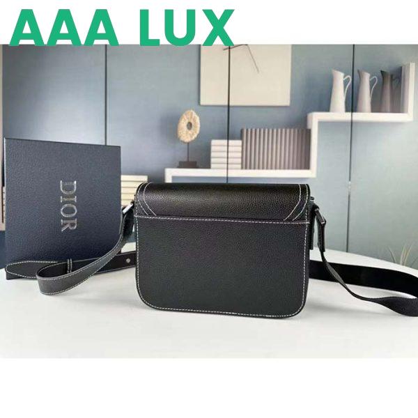 Replica Dior Unisex CD Mini Saddle Bag Strap Black Grained Calfskin Flap Closure 5