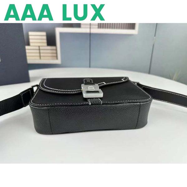 Replica Dior Unisex CD Mini Saddle Bag Strap Black Grained Calfskin Flap Closure 6