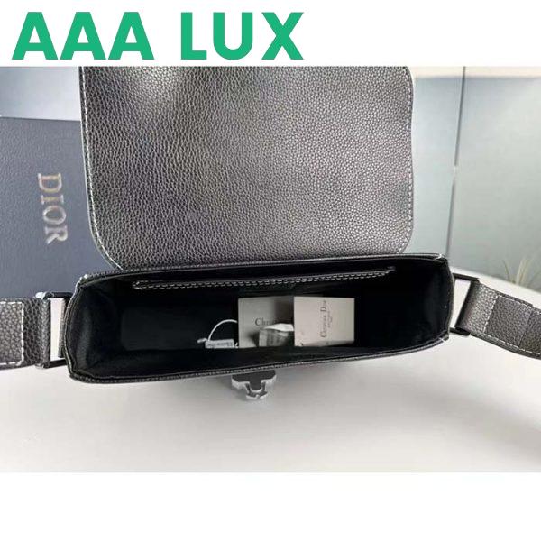 Replica Dior Unisex CD Mini Saddle Bag Strap Black Grained Calfskin Flap Closure 8