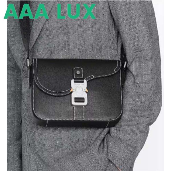 Replica Dior Unisex CD Mini Saddle Bag Strap Black Grained Calfskin Flap Closure 13