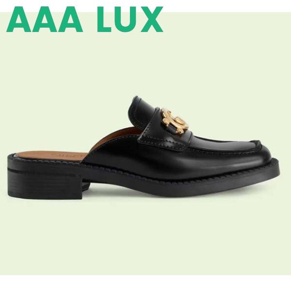 Replica Gucci Women GG Slipper Interlocking G Black Leather Low 2.5 Cm Heel