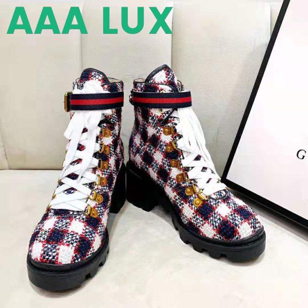 Replica Gucci Women Gucci Zumi GG Check Tweed Ankle Boot in Blue White and Red 4