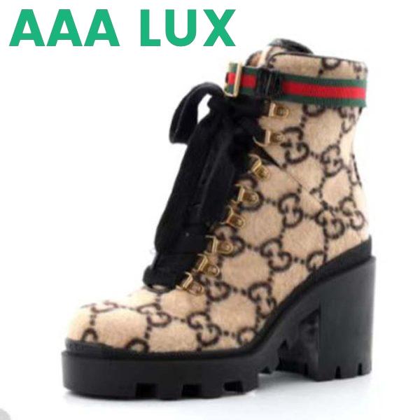 Replica Gucci Women Gucci Zumi GG Wool Ankle Boot Beige Ebony GG Wool